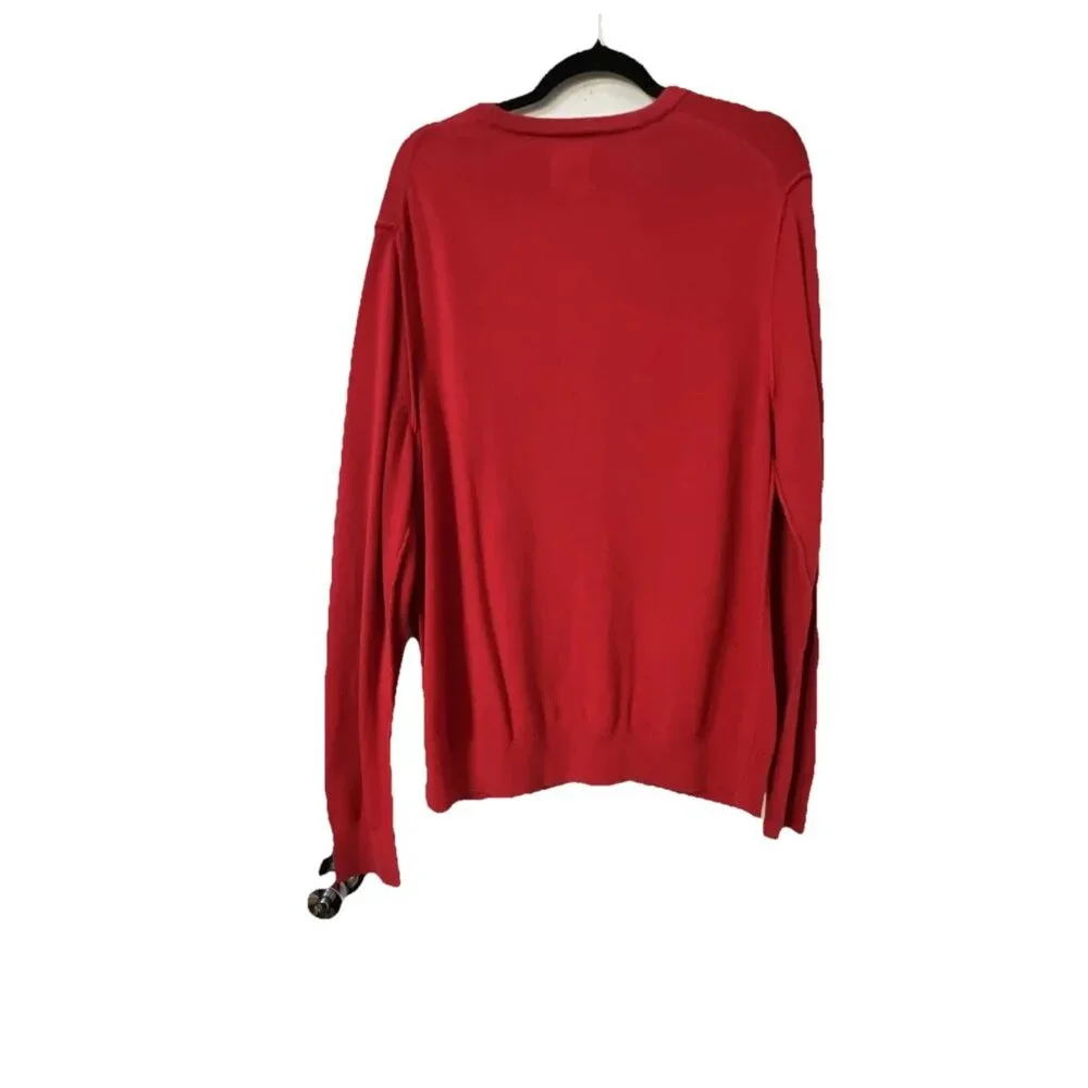 Mens Express Button Down Cardigan Red Knit‎ Sweater Size L Pockets